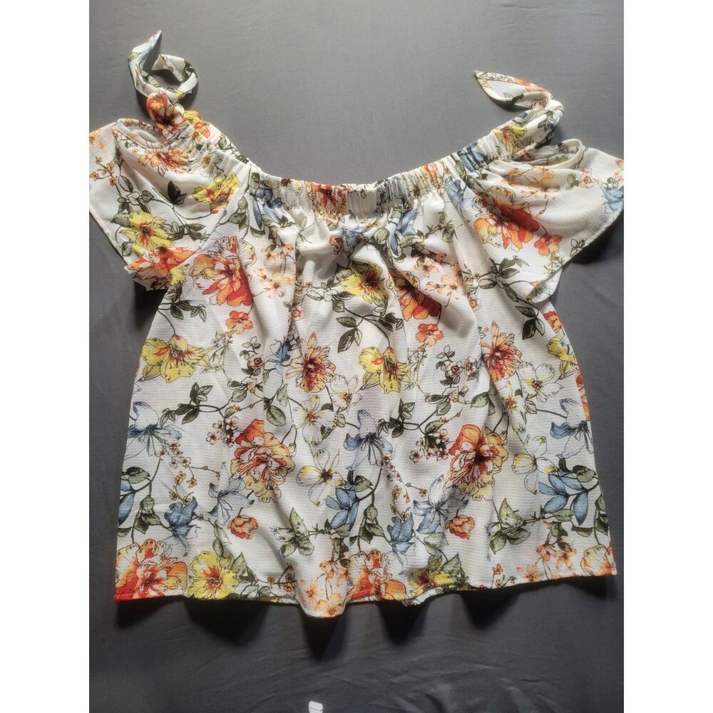 One Cloth Los Angeles Floral Cold Shoulder Off Shoulder Top Large White